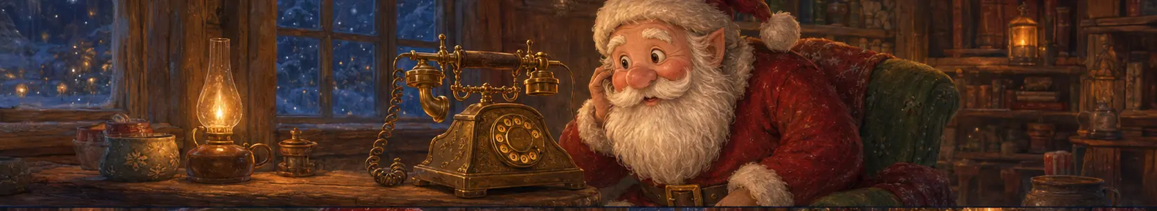 Jultomten vinkar bredvid telefonen